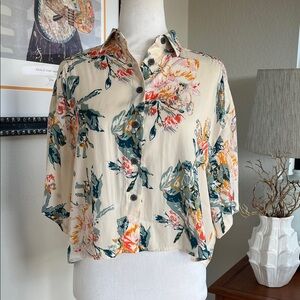 Free People Button Down Shirt Sleeve Multicolor Top Blouse XS